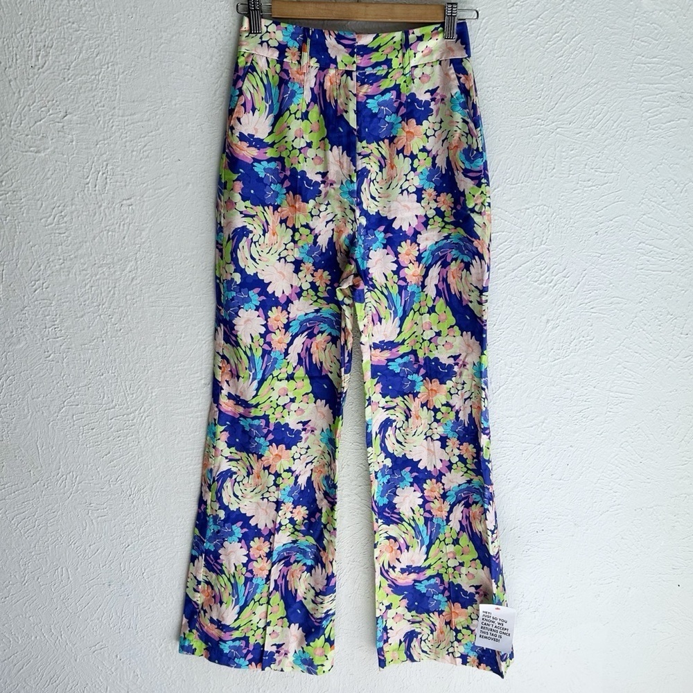 ASOS DESIGN tailored wide leg dad pants in blue floral print Sz 2 NWT - Picture 2 of 7